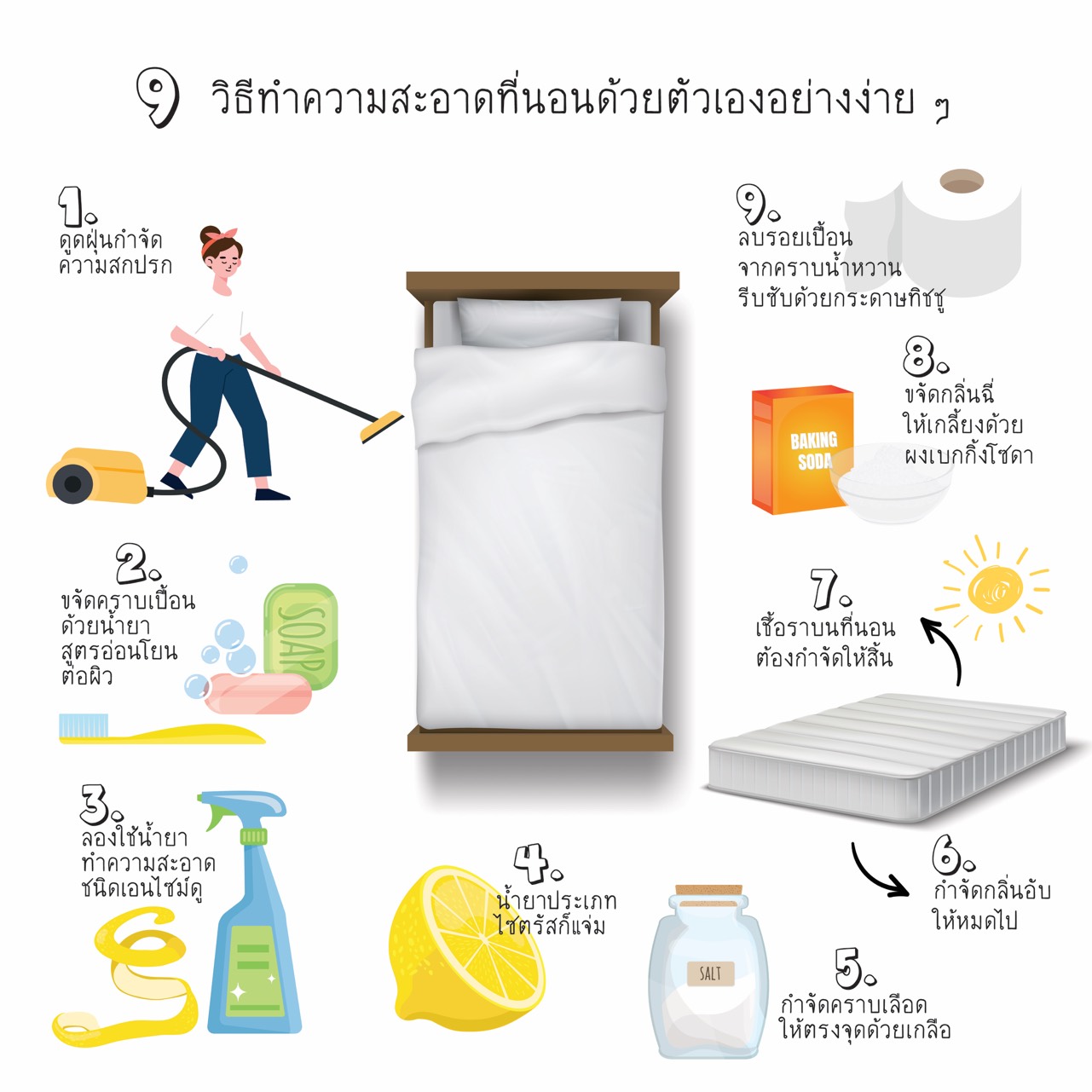 9 วิธีทำความสะอาดที่นอนด้วยตัวเองอย่างง่าย ๆ